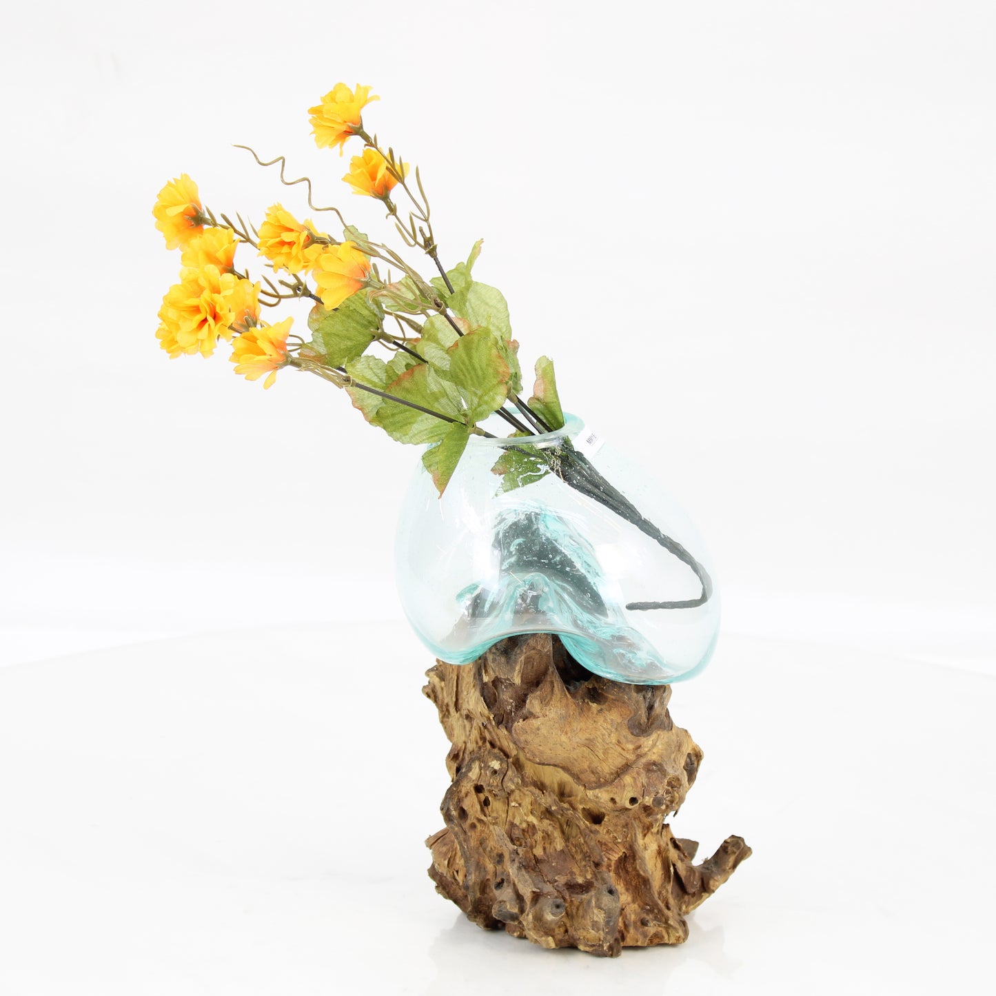 Bali Molten Glass on Teak Wood Base Vase MM188H2