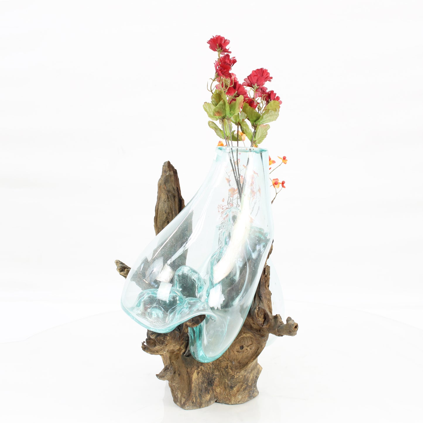 Bali Molten Glass on Teak Wood Base Vase MM211H1