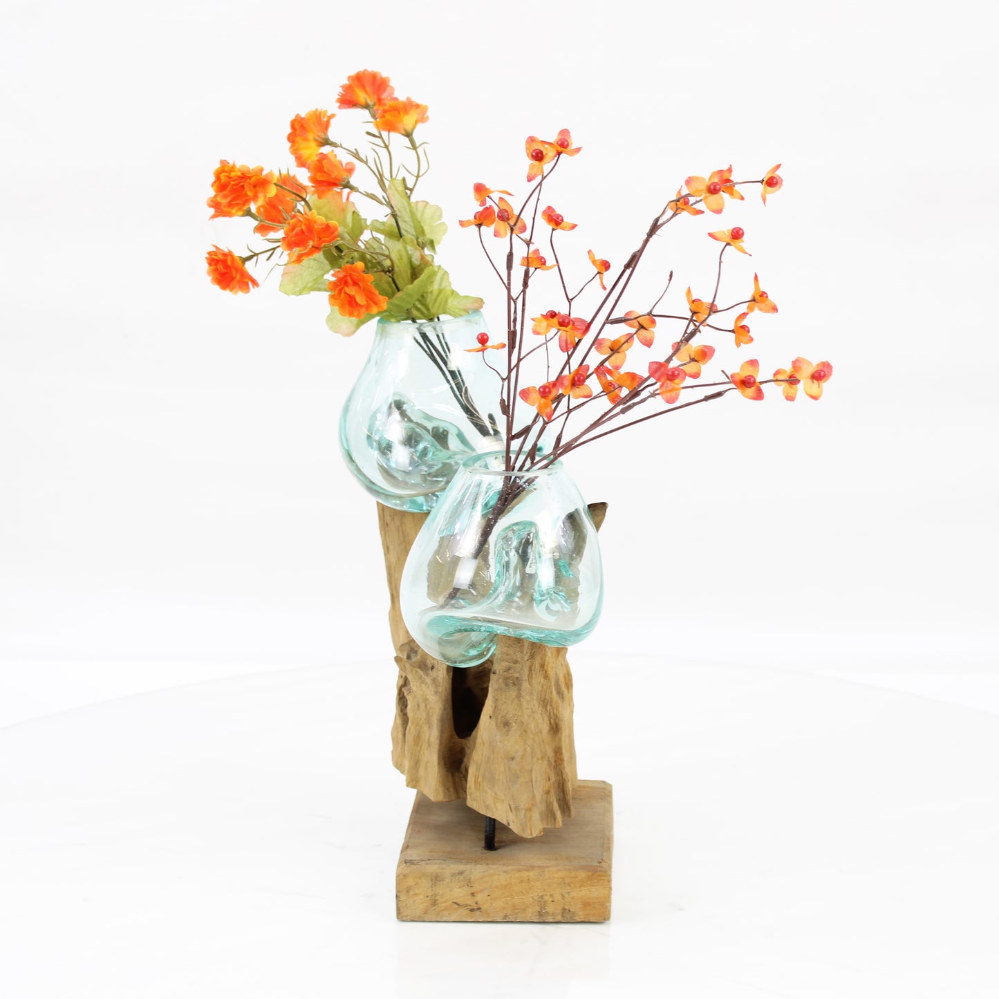 Bali Molten Glass on Teak Wood Base Vase MM213G3