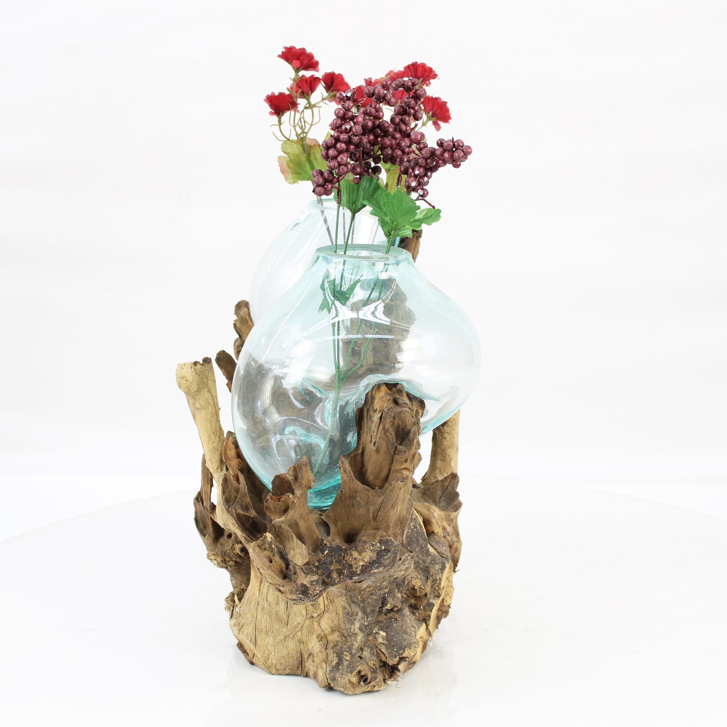 Bali Molten Glass on Teak Wood Base Vase MM220G2