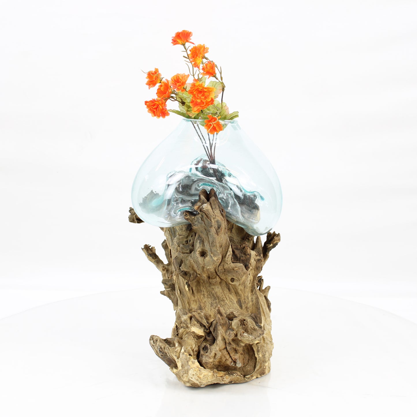 Bali Molten Glass on Teak Wood Base Vase MM369C3
