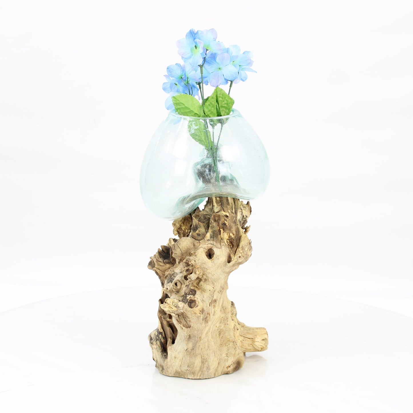 Bali Molten Glass on Teak Wood Base Vase MM376C3