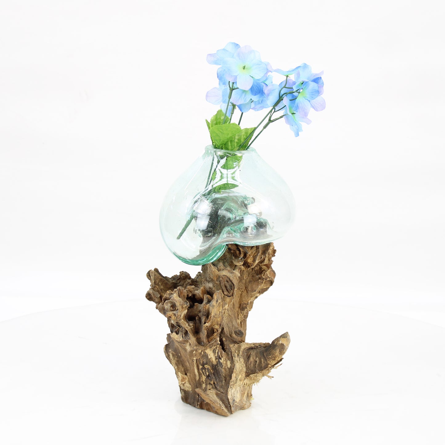 Bali Molten Glass on Teak Wood Base Vase MM383C3