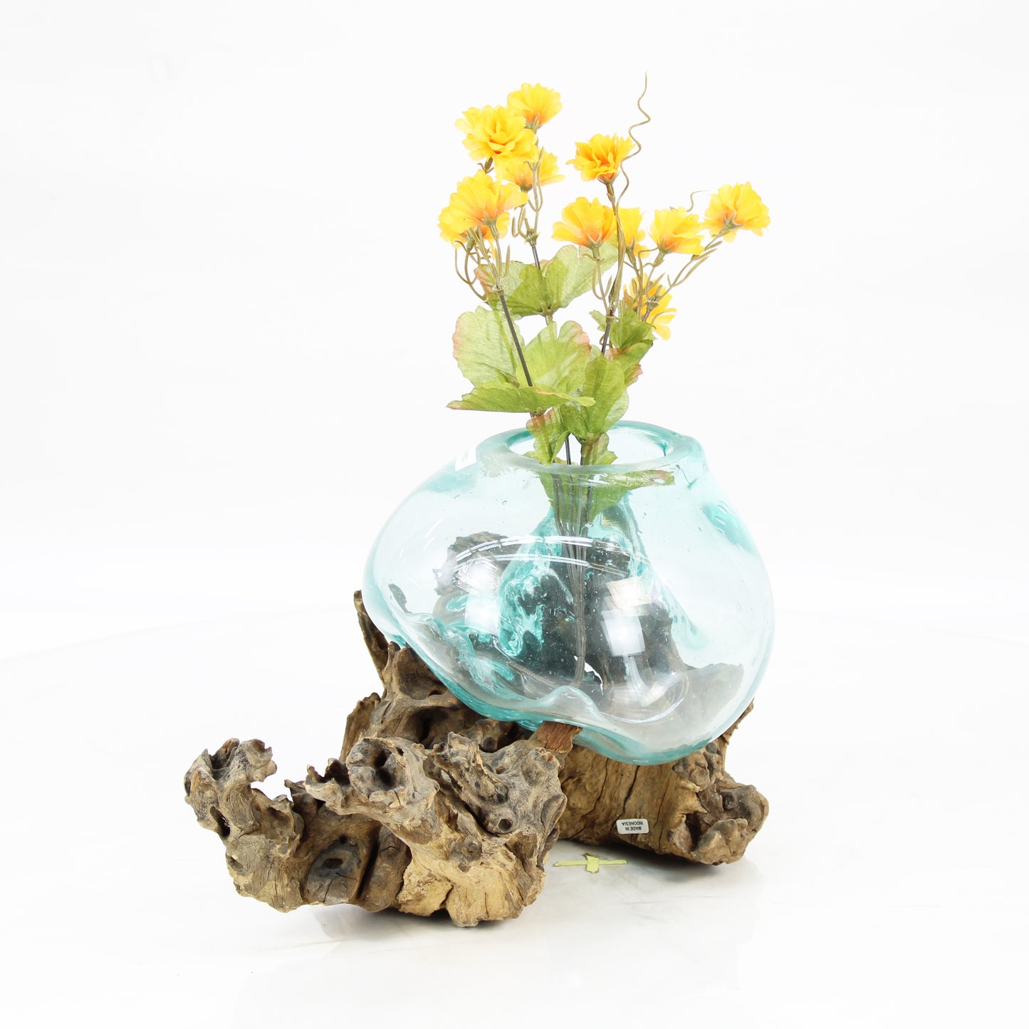 Bali Molten Glass on Teak Wood Base Vase MM400C2