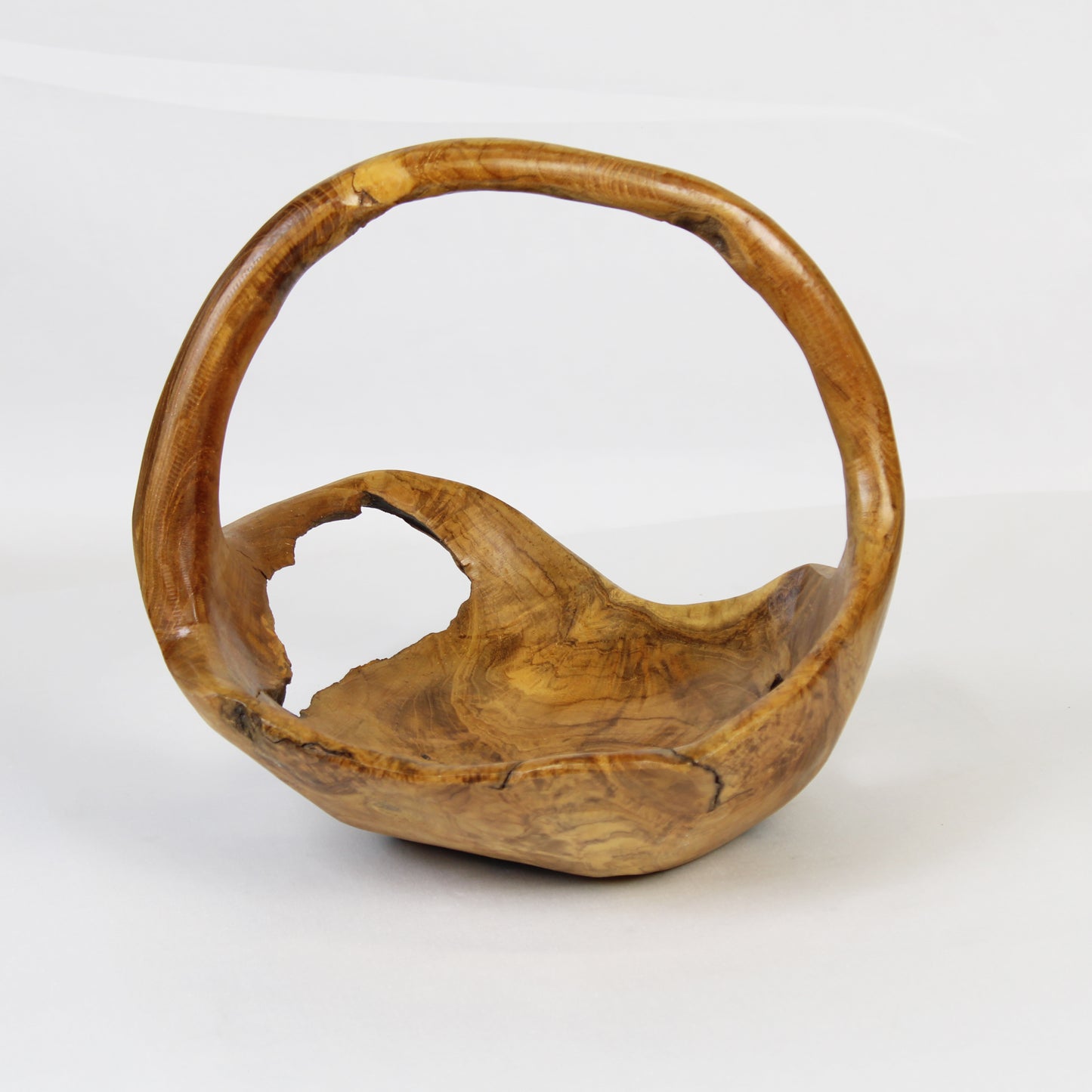 Hand Carved Teak Wood Basket HCB002