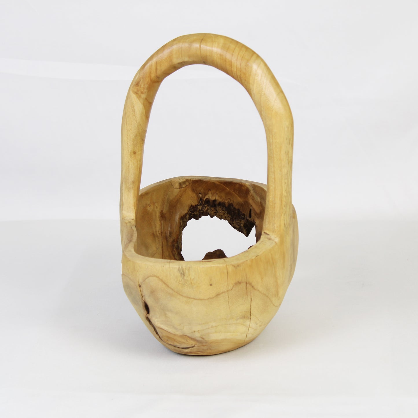 Hand Carved Teak Wood Basket HCB003