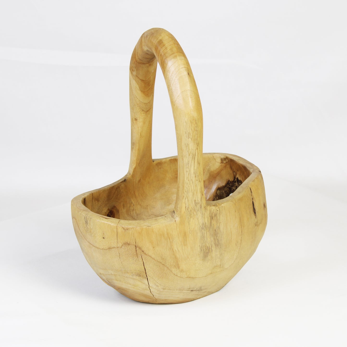 Hand Carved Teak Wood Basket HCB003