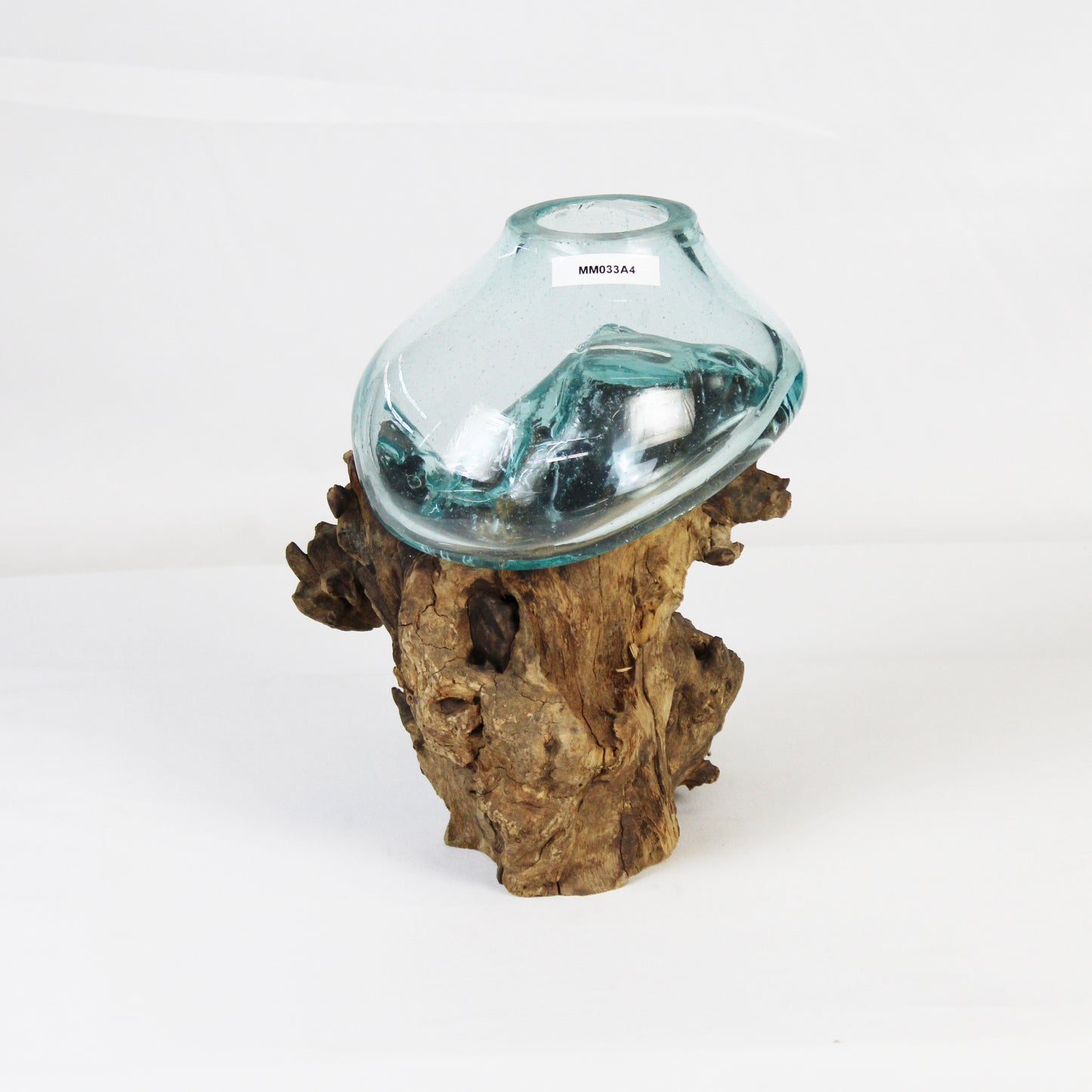 Bali Molten Glass on Teak Wood Base Vase MM033A4