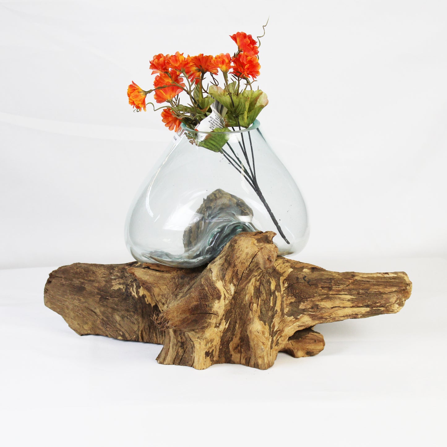 Bali Molten Glass on Teak Wood Base Vase MM036A4