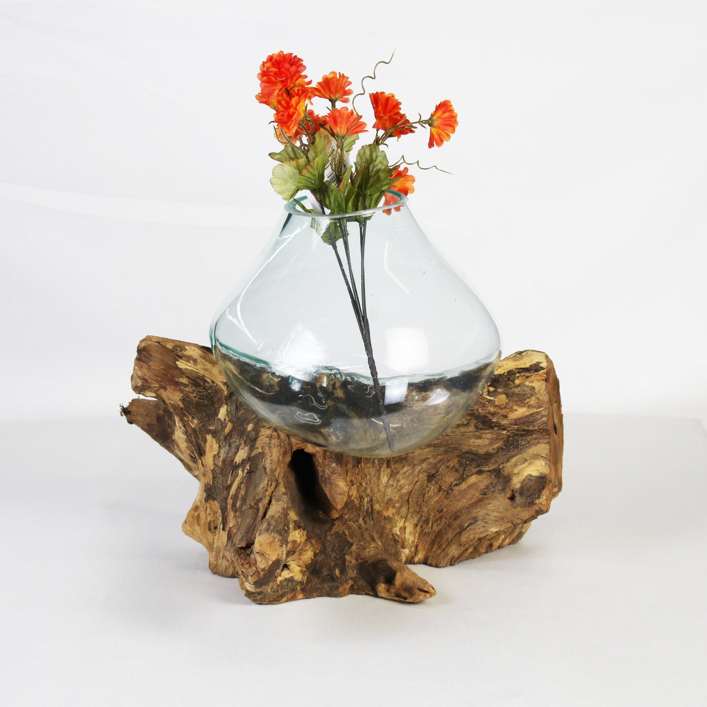 Bali Molten Glass on Teak Wood Base Vase MM036A4