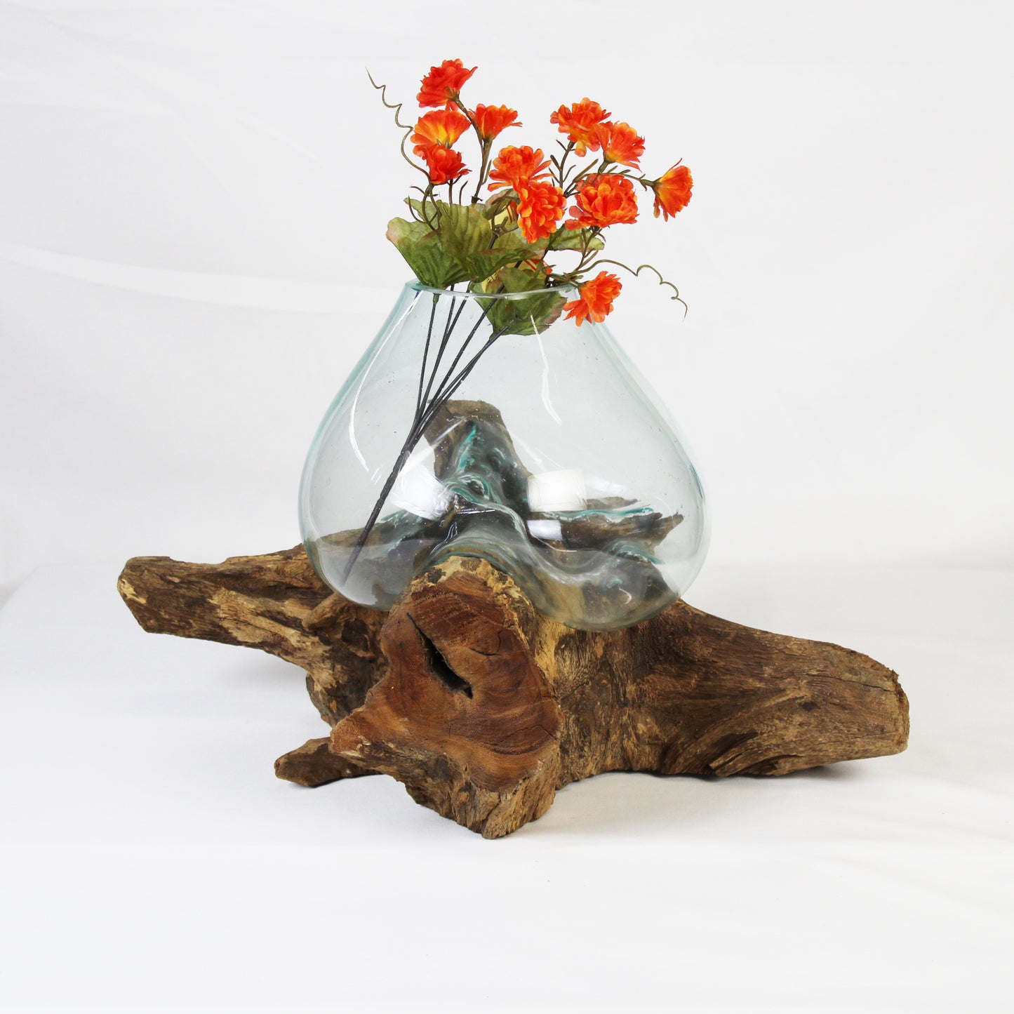 Bali Molten Glass on Teak Wood Base Vase MM036A4