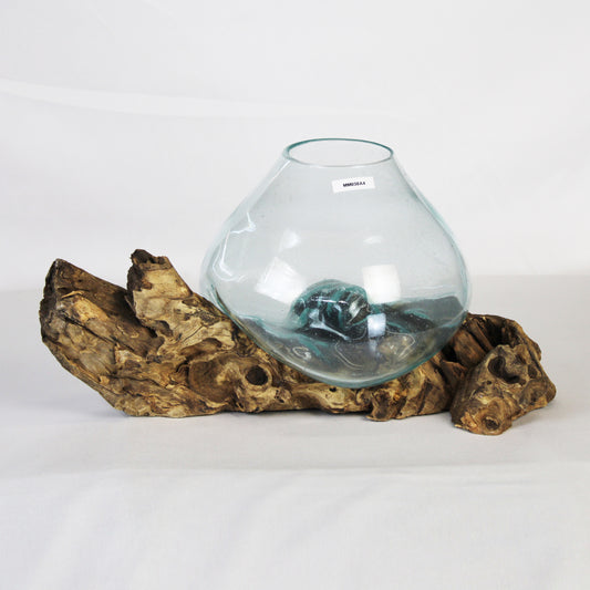 Bali Molten Glass on Teak Wood Base Vase MM038A4