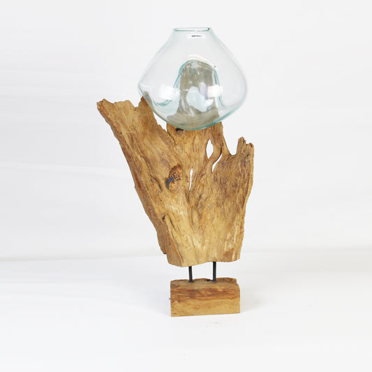 Bali Molten Glass on Teak Wood Base Vase MM040A1