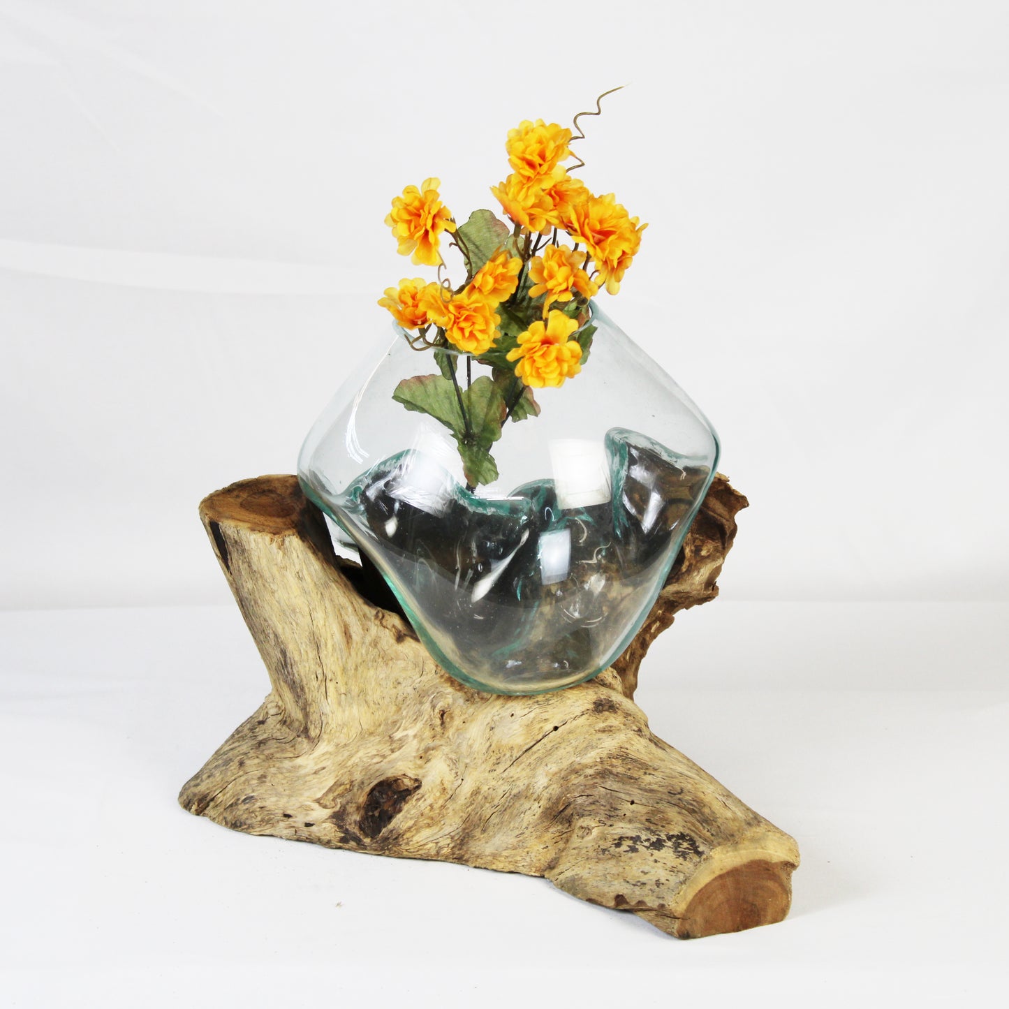 Bali Molten Glass on Teak Wood Base Vase MM042A4