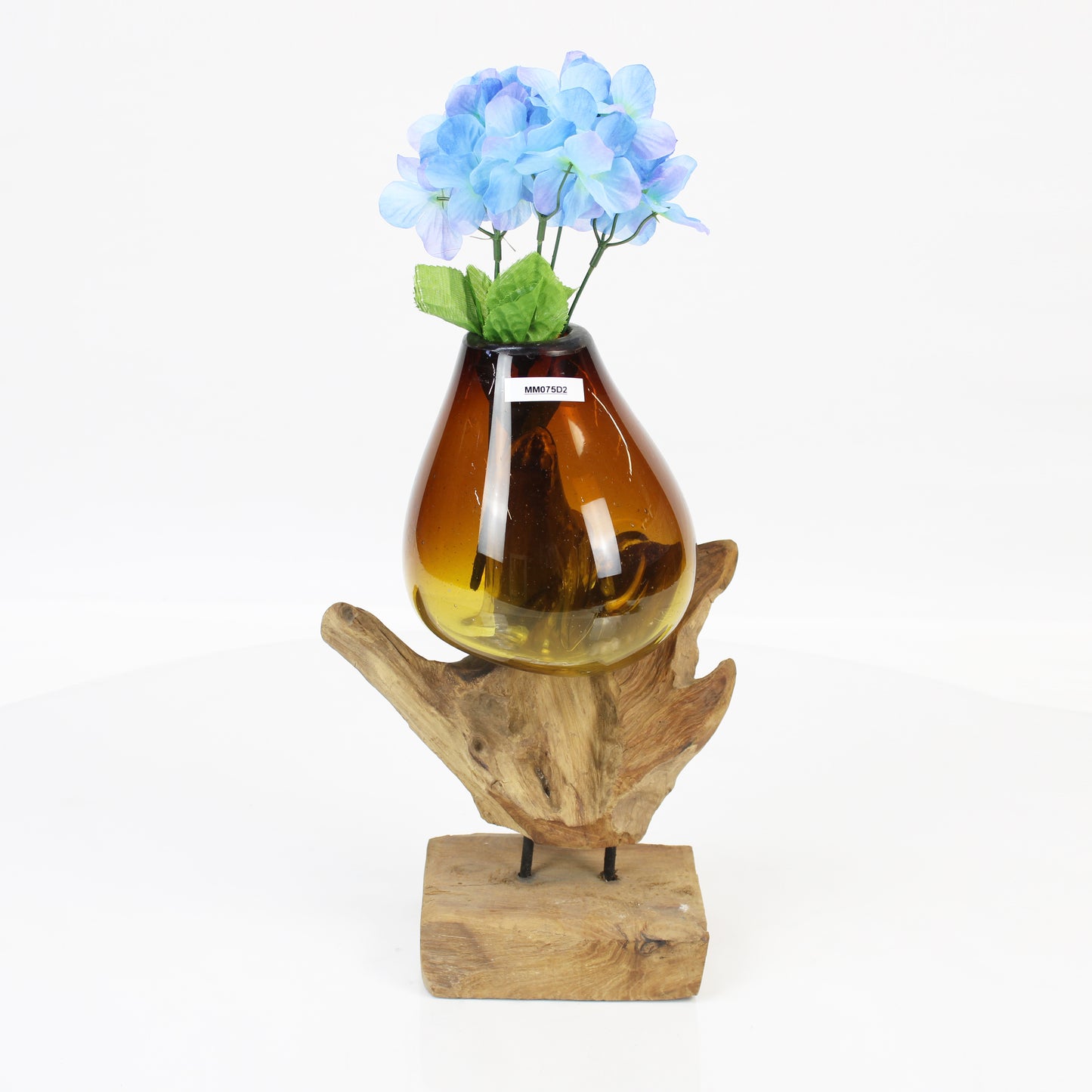 Bali Small Molten Glass on Teak Wood Base Vase MM075D2