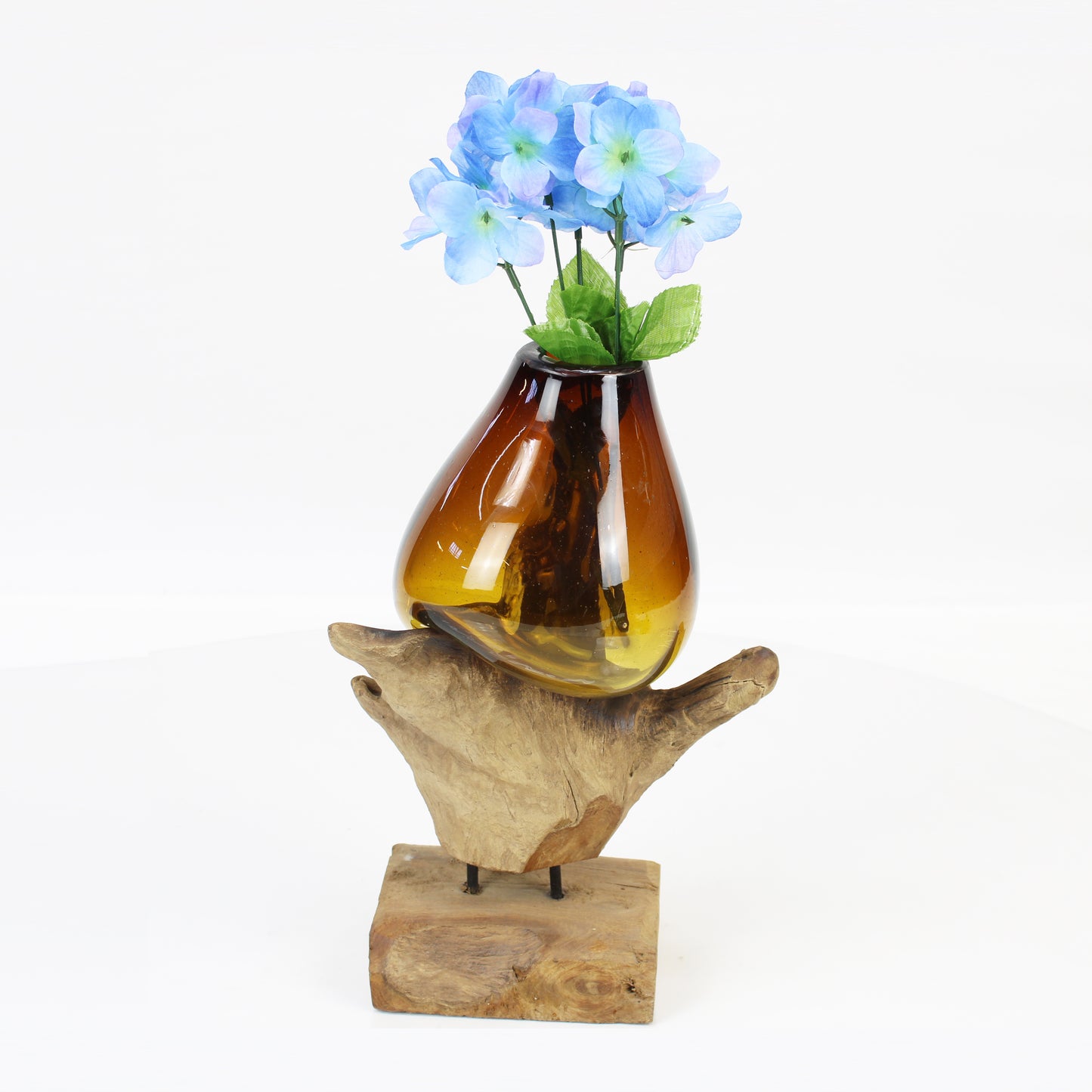 Bali Small Molten Glass on Teak Wood Base Vase MM075D2