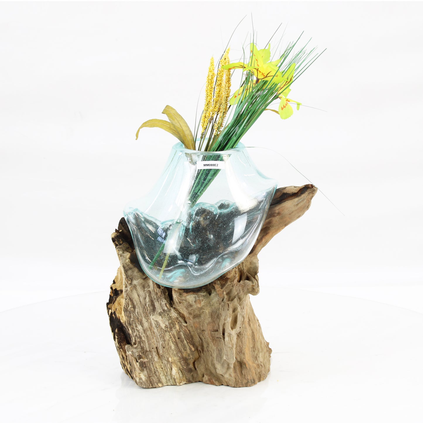 Bali Molten Glass on Teak Wood Base Vase MM088E2