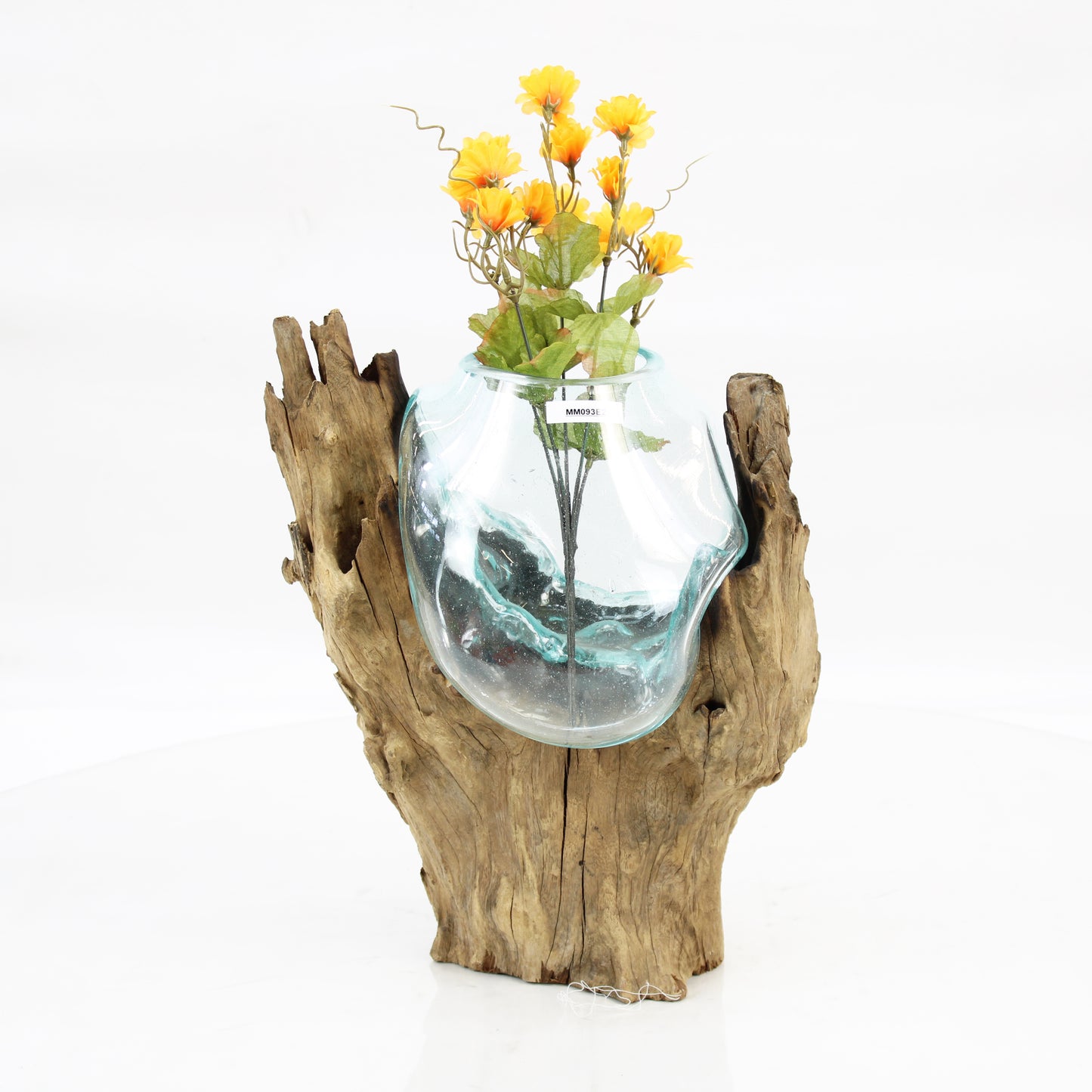 Bali Molten Glass on Teak Wood Base Vase MM093E2