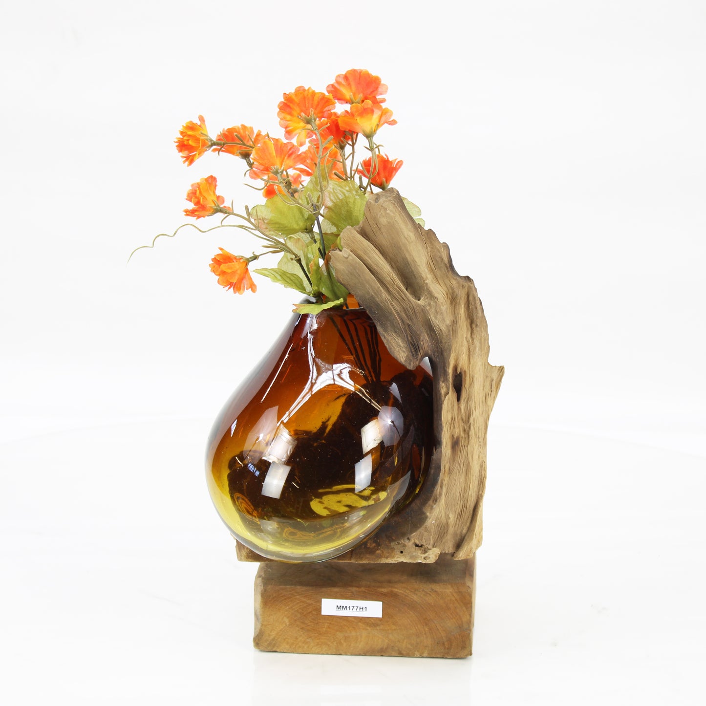 Bali Molten Glass on Teak Wood Base Vase MM177H1