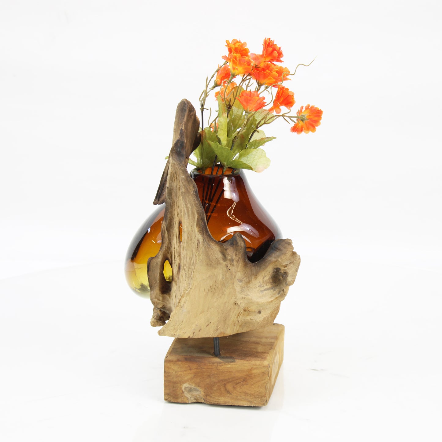 Bali Molten Glass on Teak Wood Base Vase MM177H1