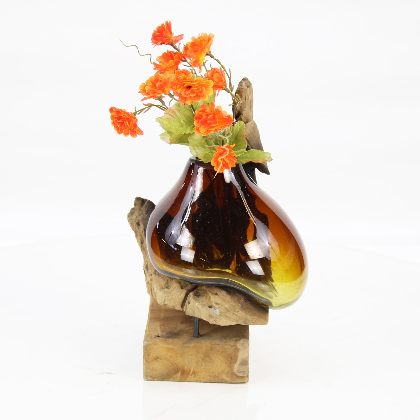 Bali Molten Glass on Teak Wood Base Vase MM177H1