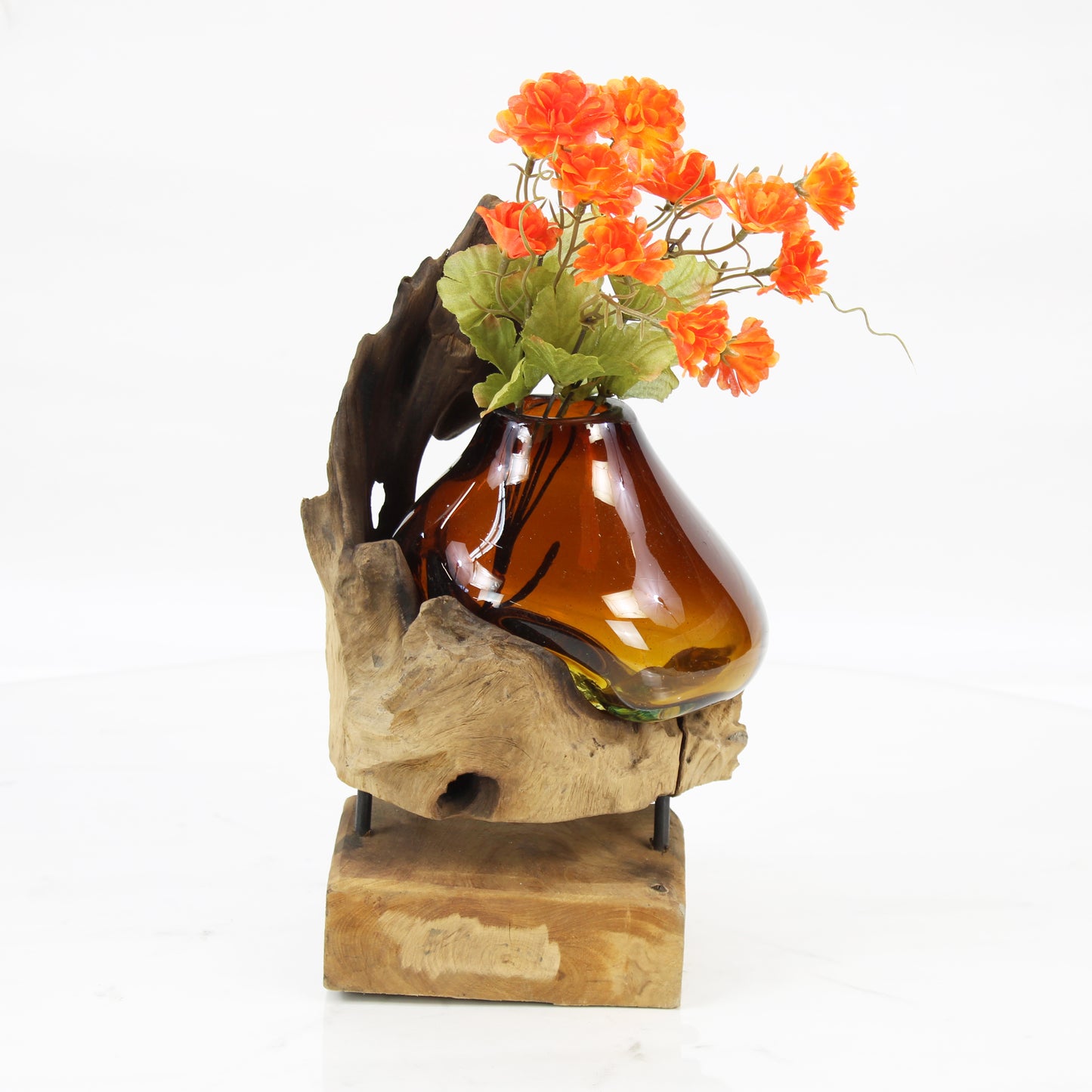 Bali Molten Glass on Teak Wood Base Vase MM177H1