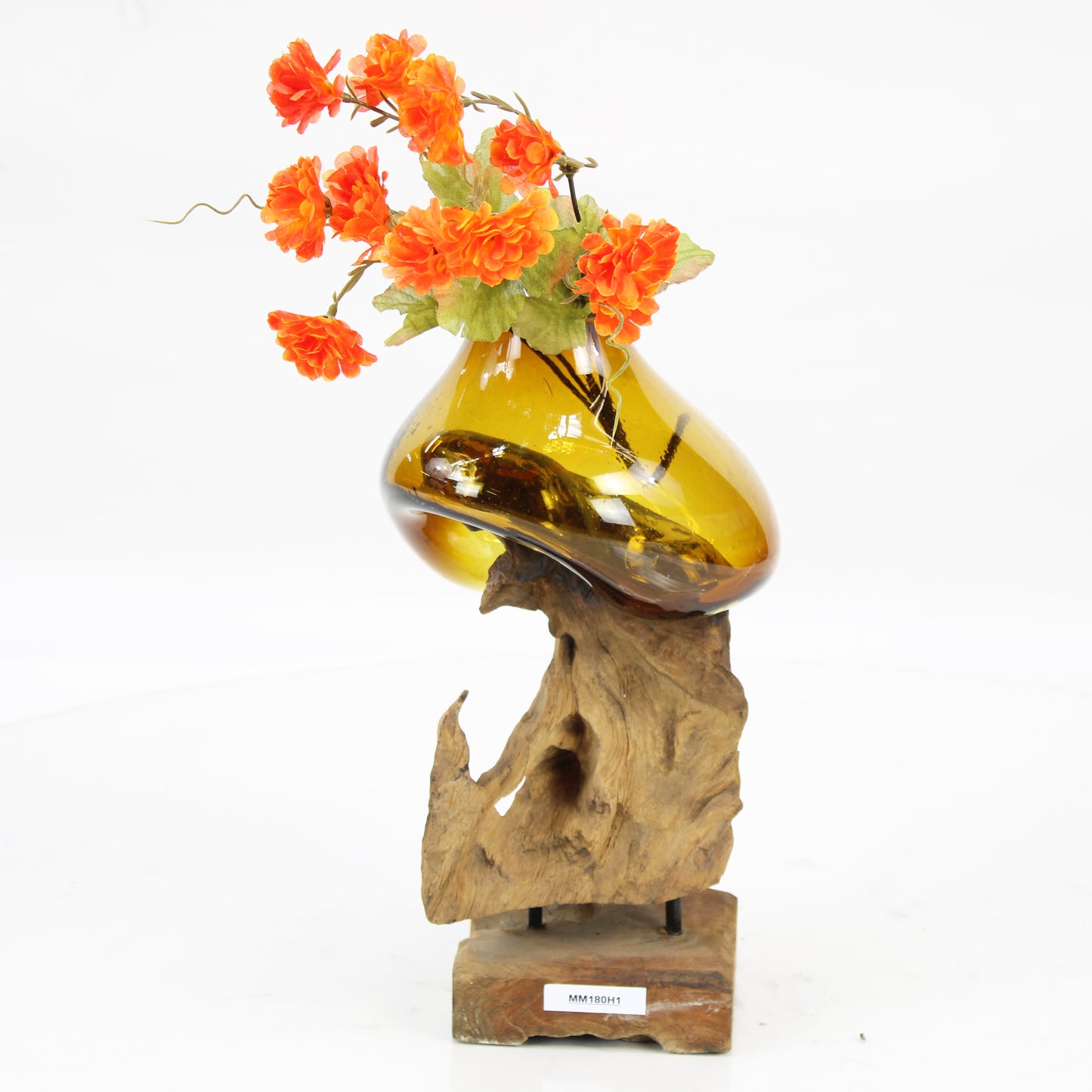 Bali Molten Glass on Teak Wood Base Vase MM180H1