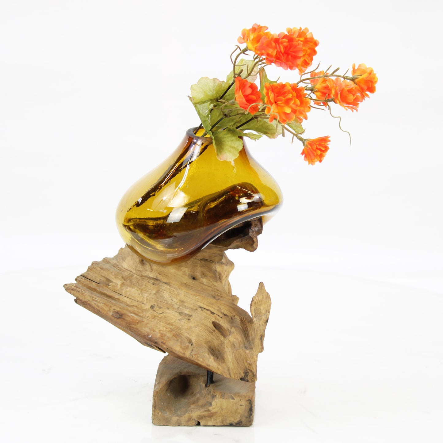 Bali Molten Glass on Teak Wood Base Vase MM180H1