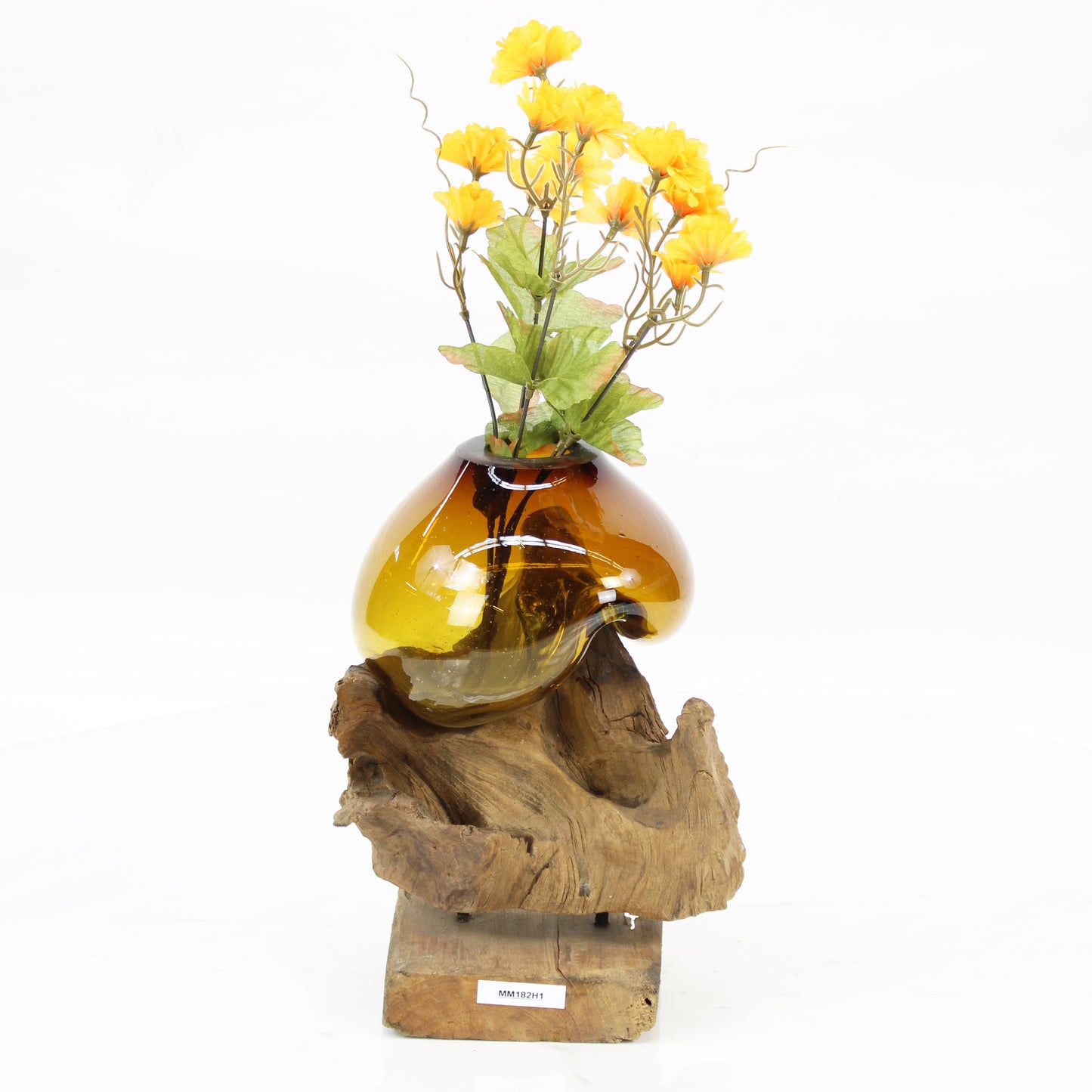 Bali Molten Glass on Teak Wood Base Vase MM182H1