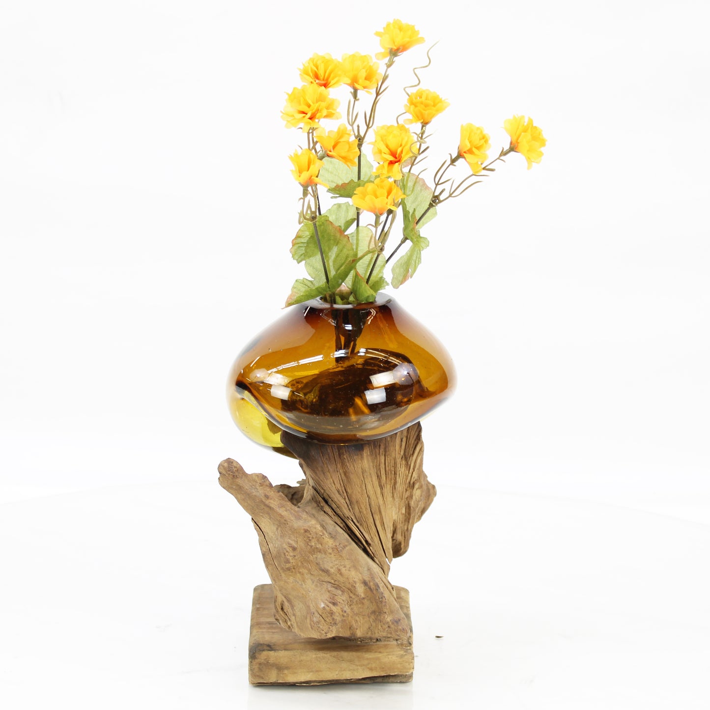 Bali Molten Glass on Teak Wood Base Vase MM182H1