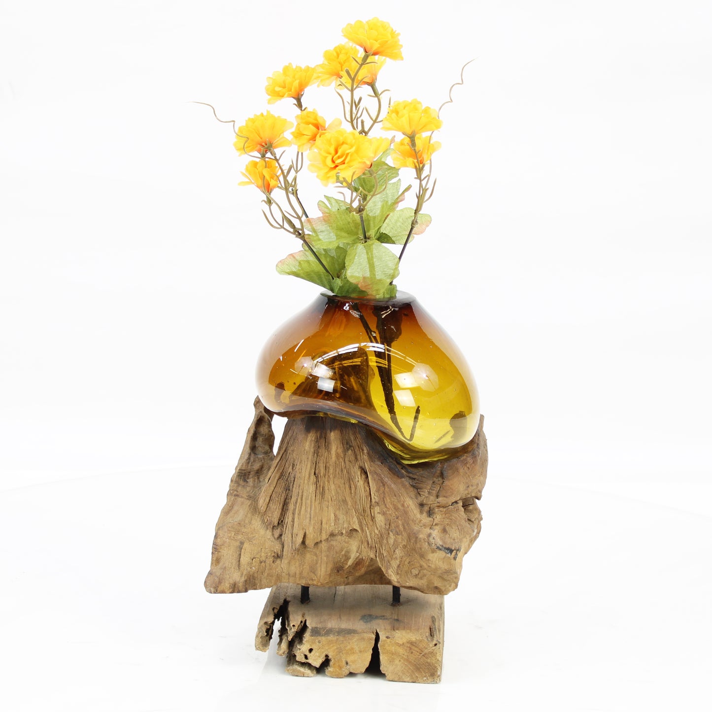 Bali Molten Glass on Teak Wood Base Vase MM182H1