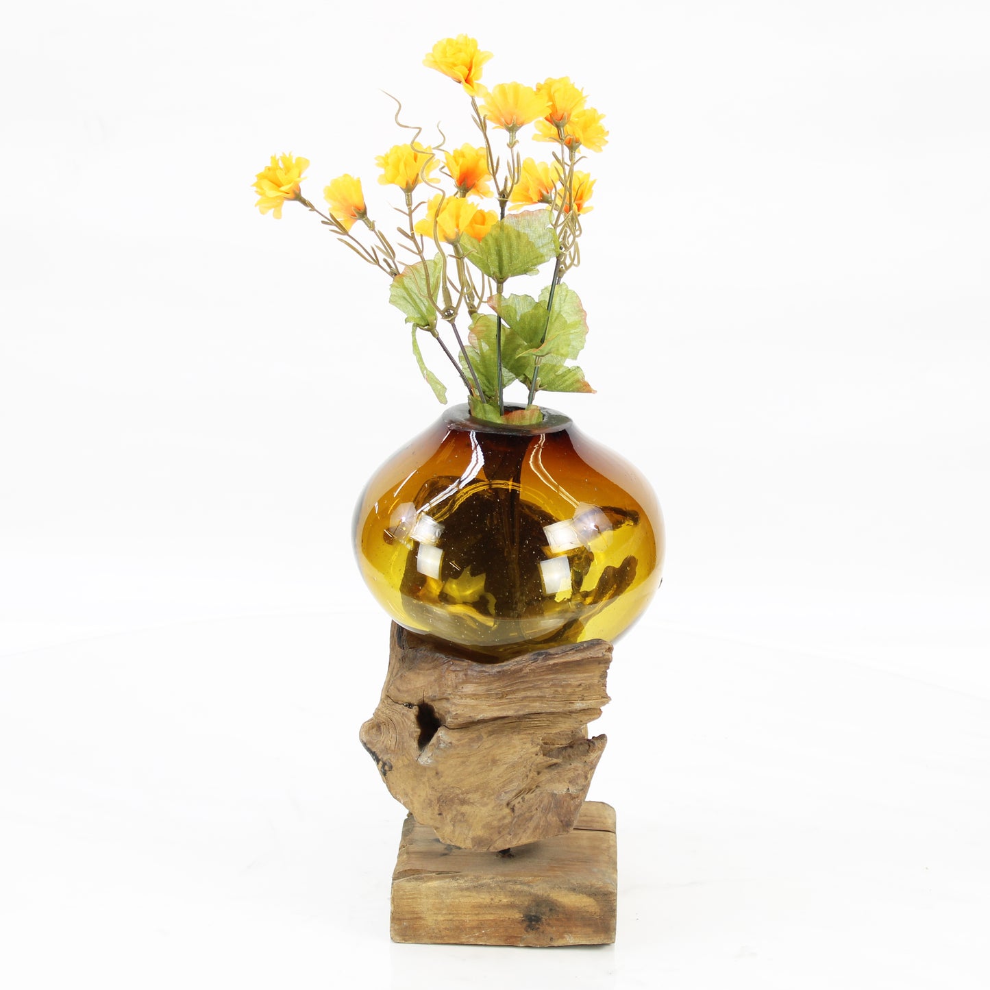 Bali Molten Glass on Teak Wood Base Vase MM182H1