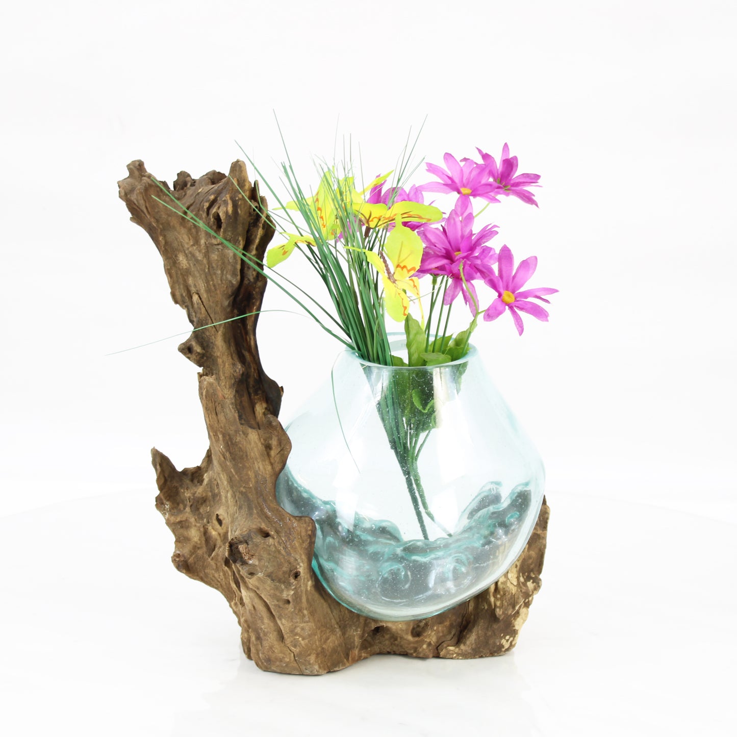 Bali Molten Glass on Teak Wood Base Vase MM183H1