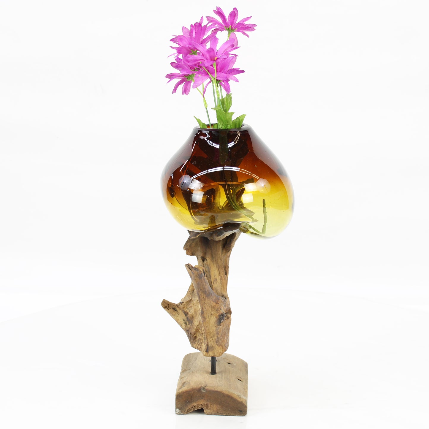 Bali Molten Glass on Teak Wood Base Vase MM184H1