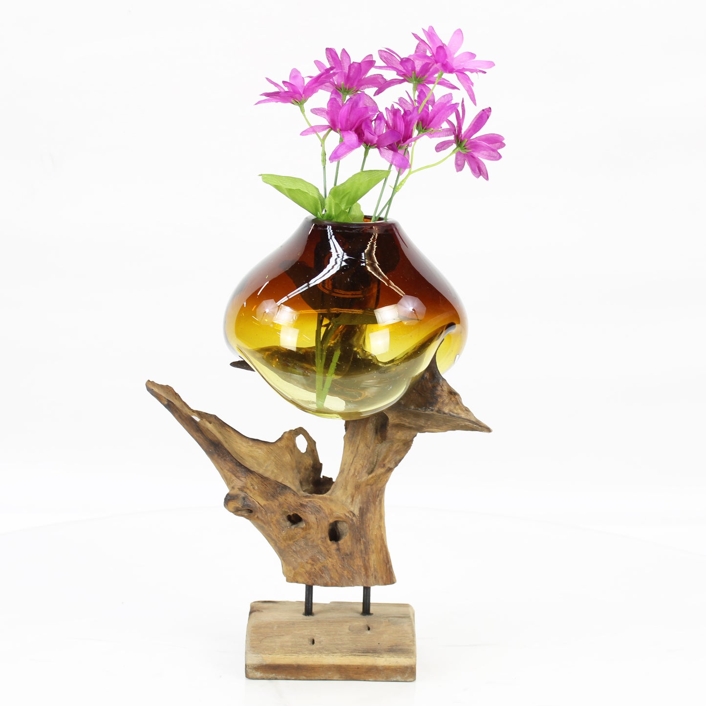 Bali Molten Glass on Teak Wood Base Vase MM184H1