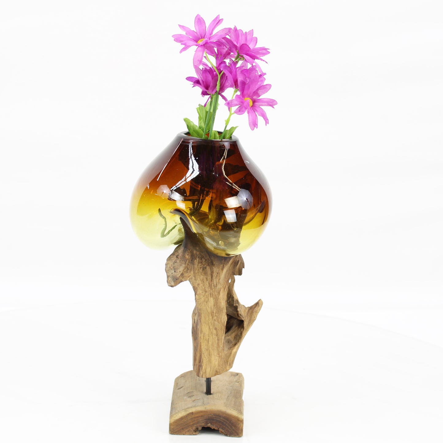 Bali Molten Glass on Teak Wood Base Vase MM184H1