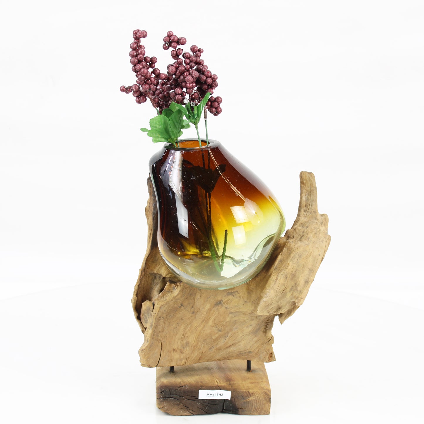 Bali Molten Glass on Teak Wood Base Vase MM185H2