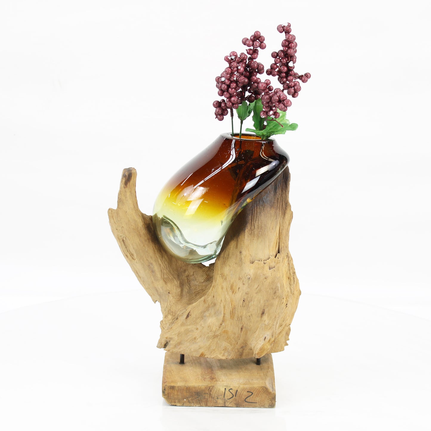 Bali Molten Glass on Teak Wood Base Vase MM185H2