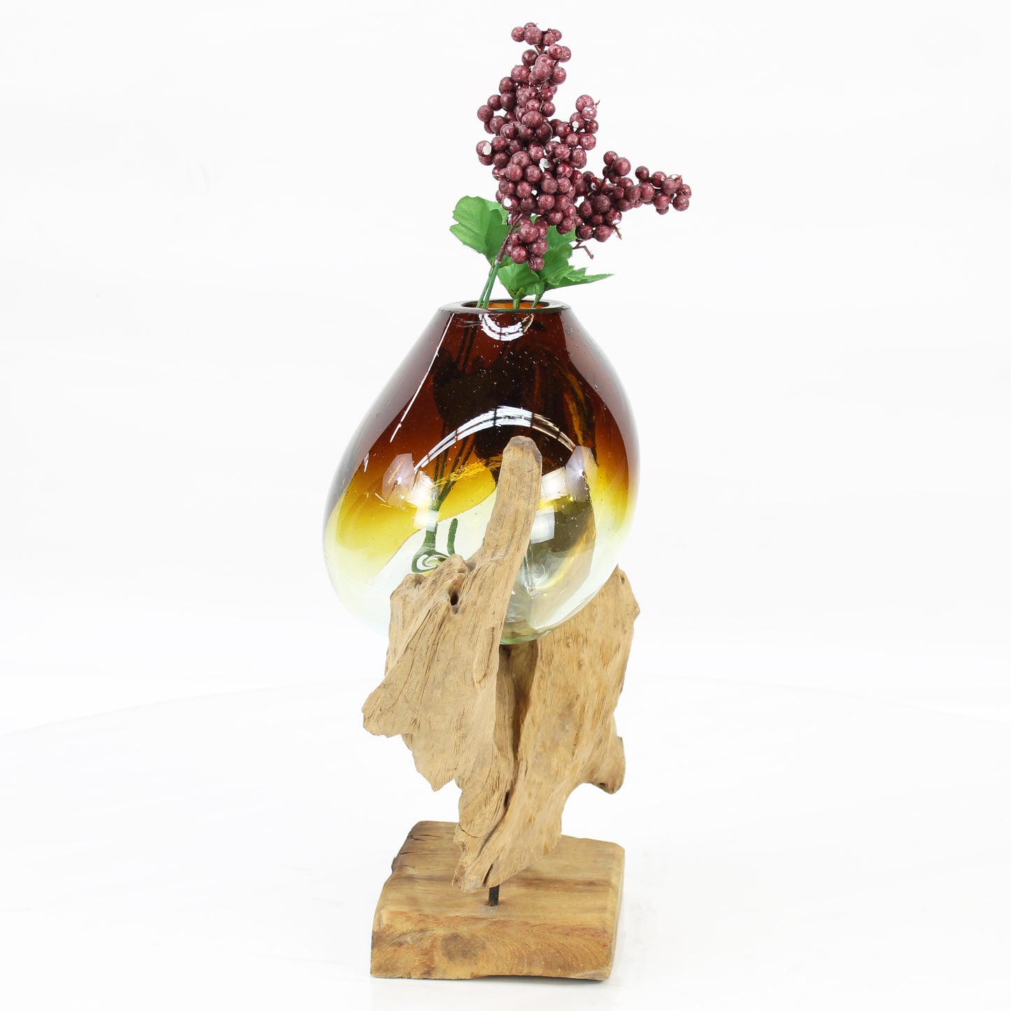 Bali Molten Glass on Teak Wood Base Vase MM185H2