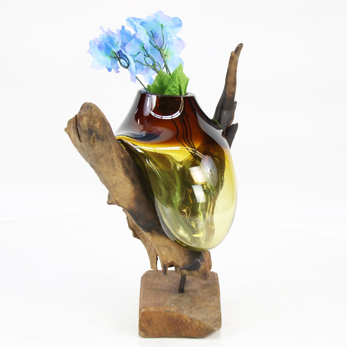 Bali Molten Glass on Teak Wood Base Vase MM187H2