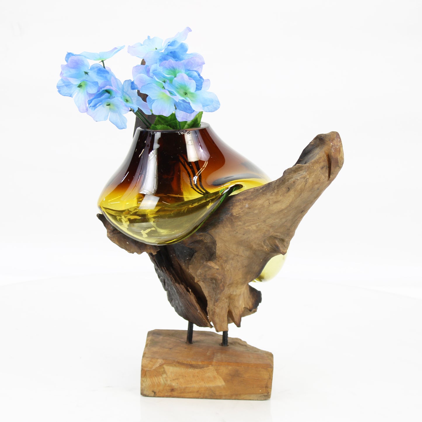 Bali Molten Glass on Teak Wood Base Vase MM187H2