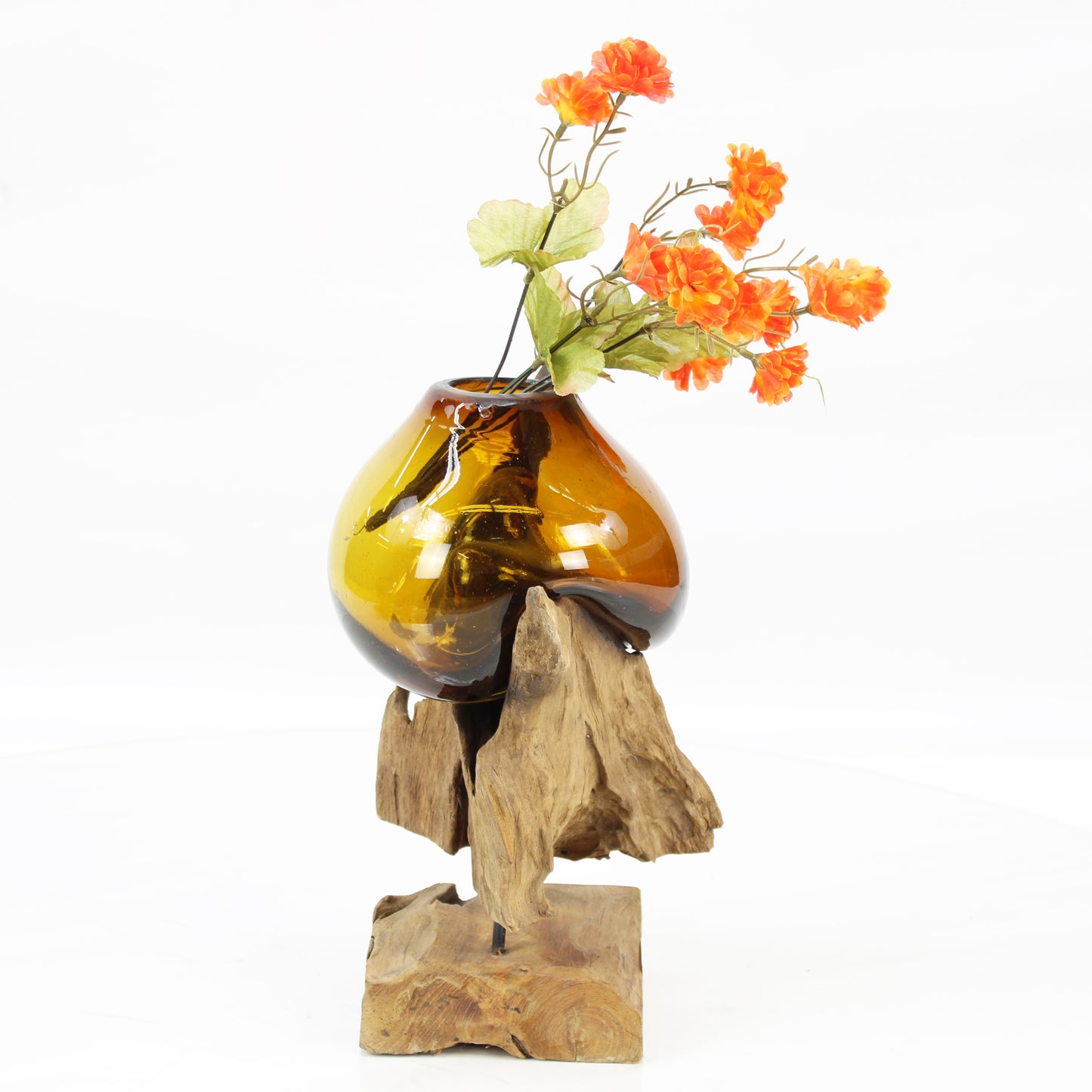 Bali Molten Glass on Teak Wood Base Vase MM189H2