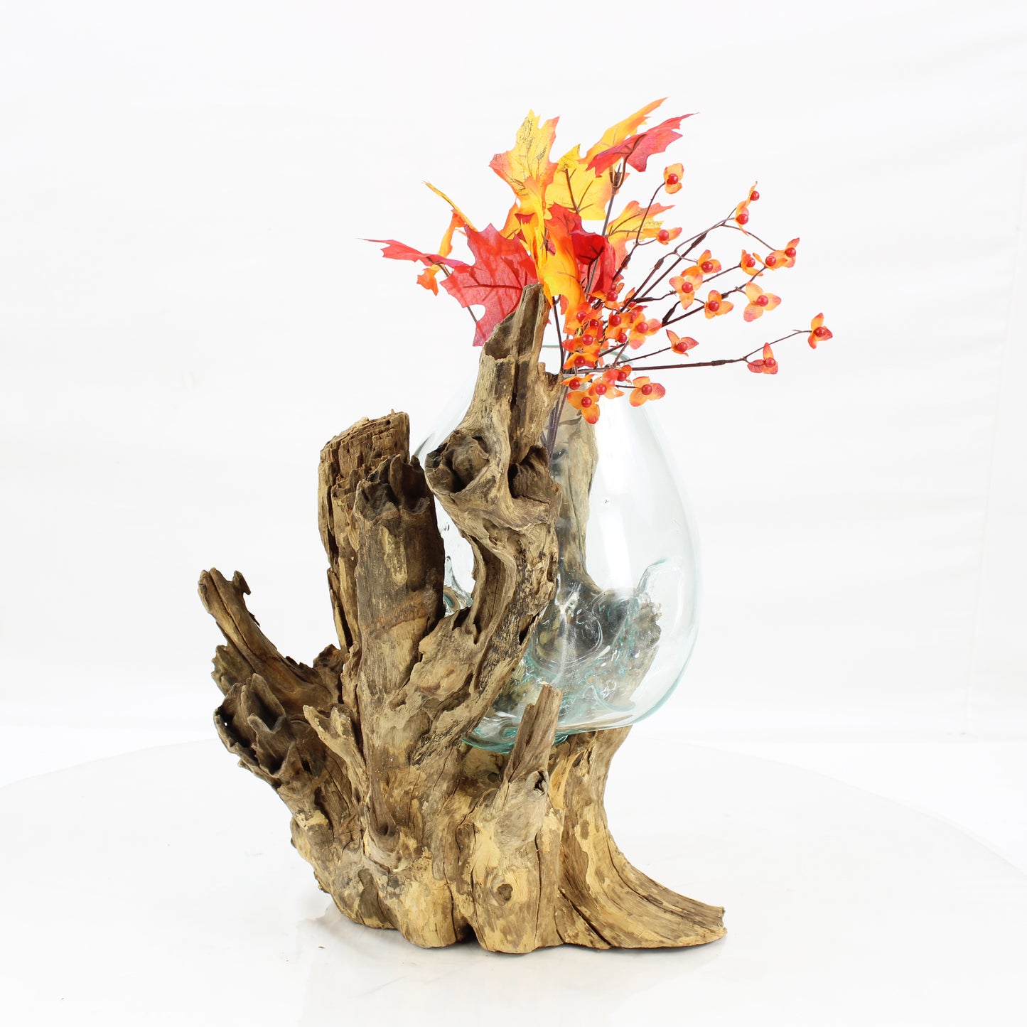 Bali Molten Glass on Teak Wood Base Vase MM192H2