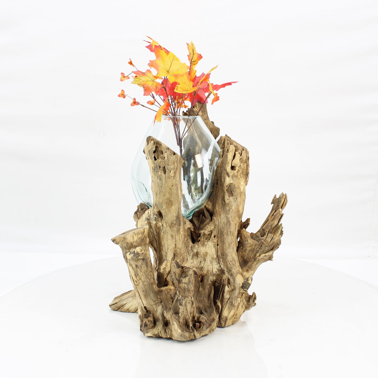 Bali Molten Glass on Teak Wood Base Vase MM192H2