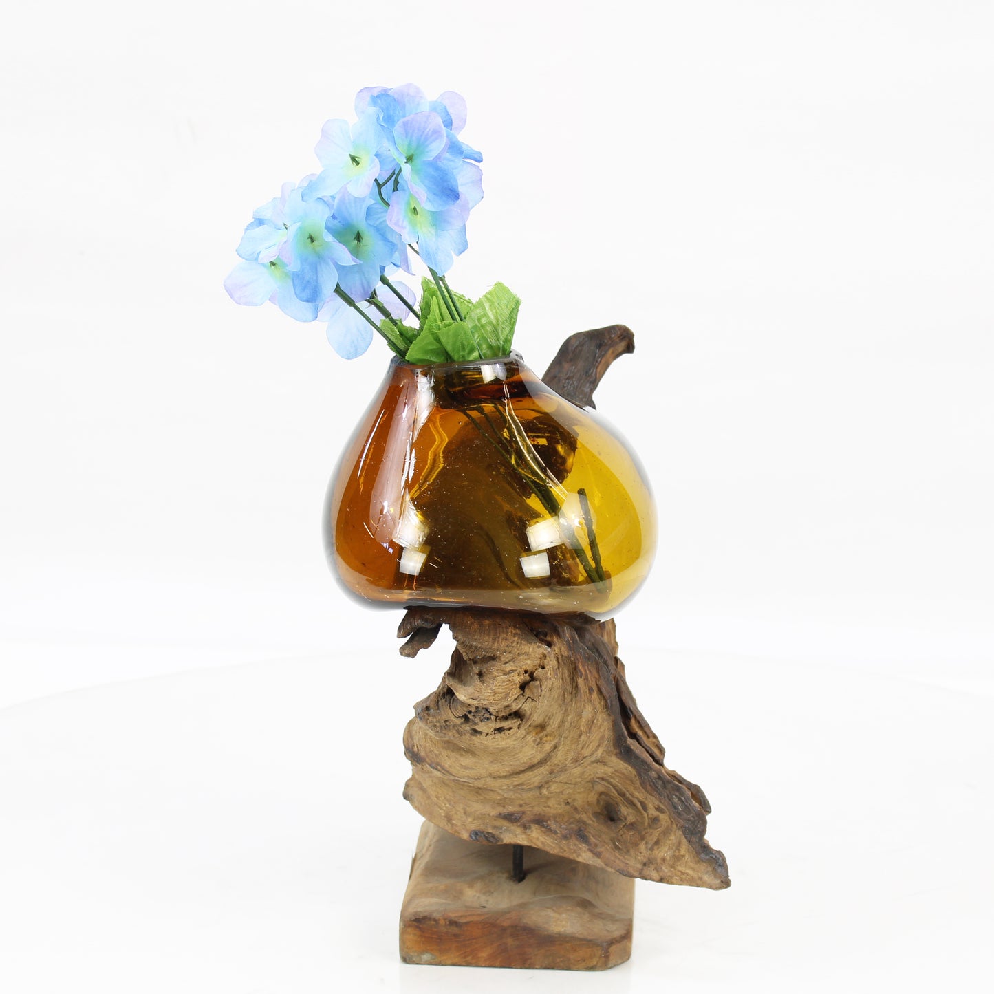 Bali Molten Glass on Teak Wood Base Vase MM194H2