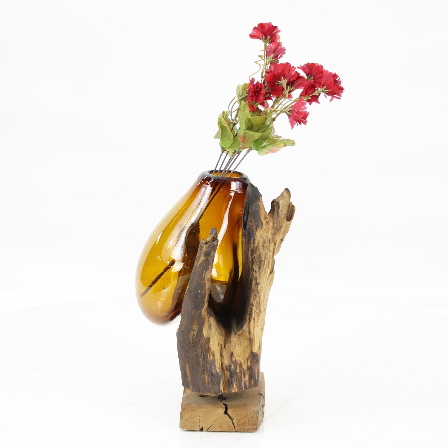 Bali Molten Glass on Teak Wood Base Vase MM196H2