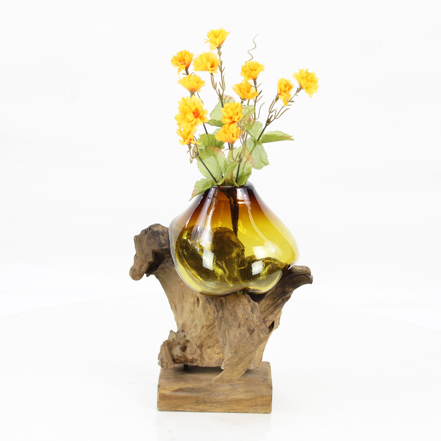 Bali Molten Glass on Teak Wood Base Vase MM199H1