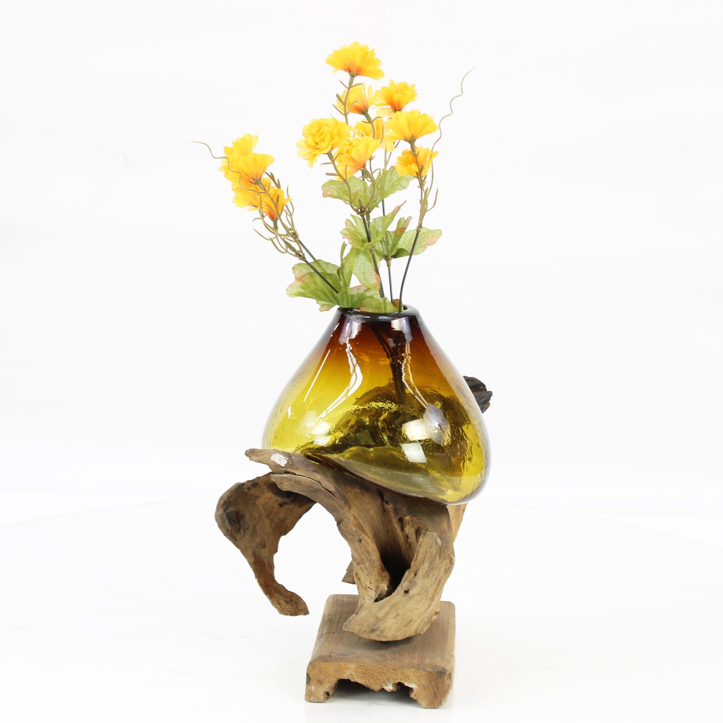 Bali Molten Glass on Teak Wood Base Vase MM199H1