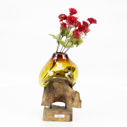 Bali Molten Glass on Teak Wood Base Vase MM200H1