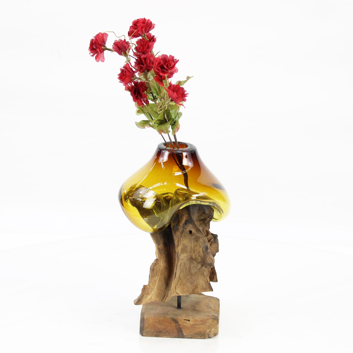 Bali Molten Glass on Teak Wood Base Vase MM200H1